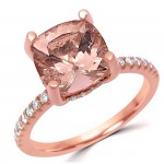 2 1/3 ct TGW Cushion Cut Morganite Diamond Engagement Ring Rose Gold - Handcrafted By Name My Rings™
