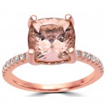 2 1/3 ct TGW Cushion Cut Morganite Diamond Engagement Ring Rose Gold - Handcrafted By Name My Rings™