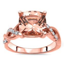 2 1/5 TGW Cushion Cut Morganite Diamond Engagement Ring Rose Gold - Handcrafted By Name My Rings™