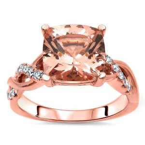 2 1/5 TGW Cushion Cut Morganite Diamond Engagement Ring Rose Gold - Handcrafted By Name My Rings™