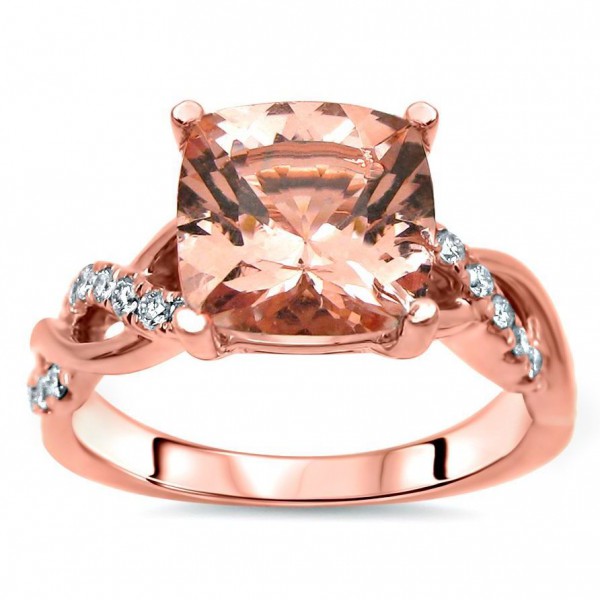 2 1/5 TGW Cushion Cut Morganite Diamond Engagement Ring Rose Gold - Handcrafted By Name My Rings™