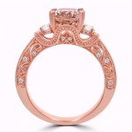 2 1/6 TGW Oval Morganite 3 Stone Diamond Engagement Ring Rose Gold - Handcrafted By Name My Rings™