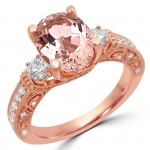 2 1/6 TGW Oval Morganite 3 Stone Diamond Engagement Ring Rose Gold - Handcrafted By Name My Rings™