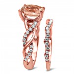 2 2/5 TGW Cushion Morganite Diamond Engagement Ring Set Rose Gold - Handcrafted By Name My Rings™