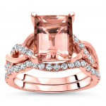 2 2/5 TGW Emerald Morganite Diamond Engagement Ring Set Rose Gold - Handcrafted By Name My Rings™