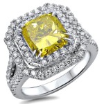 2 3/4 Canary Yellow Cushion Cut Diamond Engagement Ring White Gold - Handcrafted By Name My Rings™