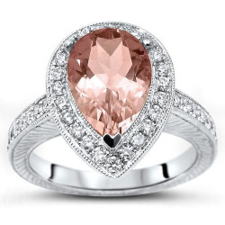 2 ct TGW Morganite Diamond Pear Shape Engagement Ring Gold - Handcrafted By Name My Rings™