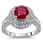 2ct TGW Ruby Diamond Double Halo Engagement Ring White Gold - Handcrafted By Name My Rings™