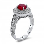 2ct TGW Ruby Diamond Double Halo Engagement Ring White Gold - Handcrafted By Name My Rings™