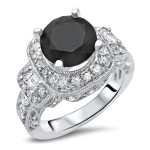 3 1/2 ct Black Round Diamond Engagement Ring Gold - Handcrafted By Name My Rings™
