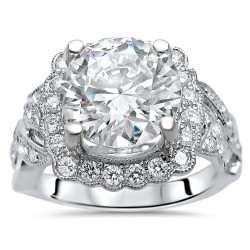 3 1/4ct TGW Round Moissanite Diamond Engagement Ring White Gold - Handcrafted By Name My Rings™