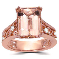 3 1/6 ct TGW Emerald Morganite Diamond Engagement Ring Vintage Style Rose Gold - Handcrafted By Name My Rings™