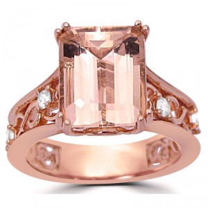 3 1/6 ct TGW Emerald Morganite Diamond Engagement Ring Vintage Style Rose Gold - Handcrafted By Name My Rings™