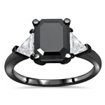 3 3/5 Black Emerald Cut Diamond Trillion Cut 3 Stone Engagement Black Gold - Handcrafted By Name My Rings™