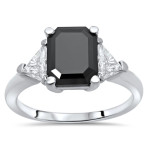 3 3/5 Black Emerald Cut Diamond Trillion Cut 3 Stone Engagement Gold - Handcrafted By Name My Rings™