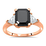 3 3/5 Black Emerald Cut Diamond Trillion Cut 3 Stone Engagement Rose Gold - Handcrafted By Name My Rings™