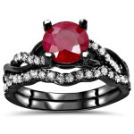 Collection Black Gold 1 2/5k TGW SI1/SI2 F/G Ruby Diamond Engagement Ring Bridal Set - Handcrafted By Name My Rings™