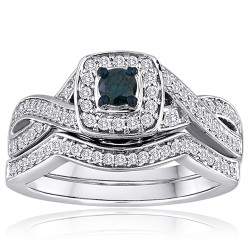 Platinaire 1/2ct TDW Blue and White Diamond Bridal Set - Handcrafted By Name My Rings™