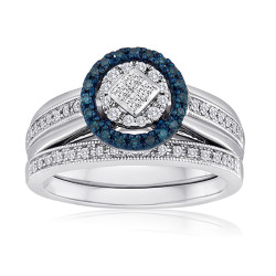 Platinaire 3/8ct TDW Blue and White Diamond Bridal Set - Handcrafted By Name My Rings™