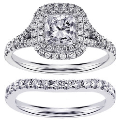 Platinum 1 1/2ct TDW Diamond Bridal Ring Set - Handcrafted By Name My Rings™