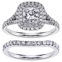 Platinum 1 1/2ct TDW Diamond Bridal Ring Set - Handcrafted By Name My Rings™