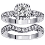 Platinum 1 3/5ct TDW Halo Designer Princess-cut Diamond Engagement Bridal Set - Handcrafted By Name My Rings™