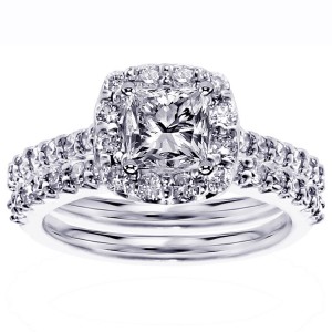 Platinum 2 1/10ct TDW Diamond Bridal Ring Set - Handcrafted By Name My Rings™