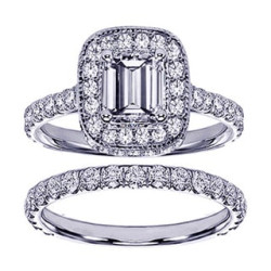 Platinum 2 2/5ct TDW Pave Set Diamond Encrusted Emerald-cut Engagement Ring Set - Handcrafted By Name My Rings™