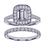 Platinum 2 2/5ct TDW Pave Set Diamond Encrusted Emerald-cut Engagement Ring Set - Handcrafted By Name My Rings™