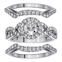 Platinum 2 3/4ct TDW Braided Mount Halo Diamond Engagement Bridal-set with 2 Matching Bands - Handcrafted By Name My Rings™