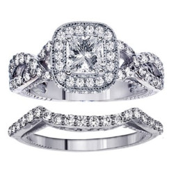 Platinum 2 3/4ct TDW Clarity Enhanced Princess Diamond Bridal Ring Set - Handcrafted By Name My Rings™