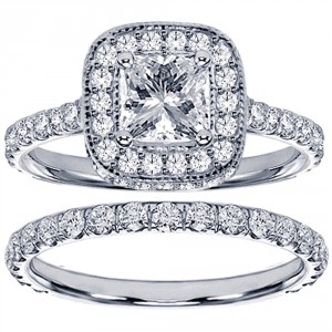 Platinum 2 3/4ct TDW Pave Set Diamond Encrusted Princess-cut Engagement Ring Set - Handcrafted By Name My Rings™