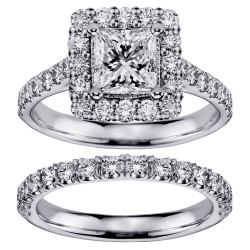Platinum 2 3/5ct TDW Diamond Halo Bridal Ring Set - Handcrafted By Name My Rings™