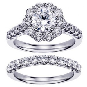Platinum 2 7/8ct TDW Diamond Brilliant Cut Halo Engagement Bridal Set - Handcrafted By Name My Rings™