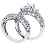 Platinum 2ct TDW 3-stone Princess Cut Diamond Engagement Bridal Ring Set in Braided Setting - Handcrafted By Name My Rings™