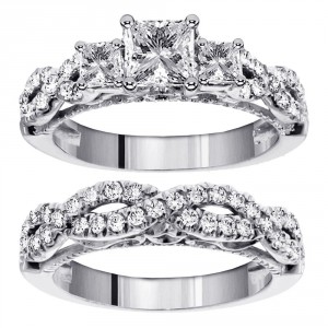 Platinum 2ct TDW 3-stone Princess Cut Diamond Engagement Bridal Ring Set in Braided Setting - Handcrafted By Name My Rings™
