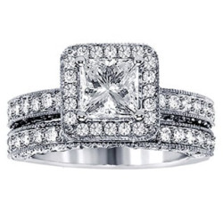 Platinum 3ct TDW Halo Diamond Bridal Ring Set - Handcrafted By Name My Rings™