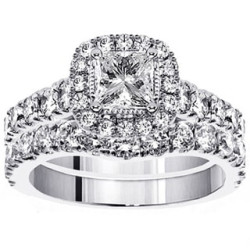 Platinum 3ct TDW Princess Diamond Bridal Ring Set - Handcrafted By Name My Rings™