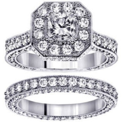 Platinum 4 1/2ct TDW Princess-cut Engagement Bridal Set - Handcrafted By Name My Rings™