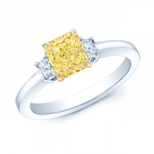 Platinum and Gold 1 1/10ct GIA-certified Fancy Intense Yellow Diamond Engagement Ring - Handcrafted By Name My Rings™