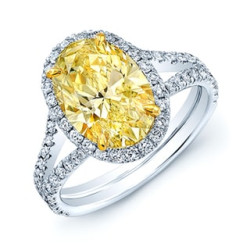 Platinum and Gold 3 1/10ct TDW GIA-certified Yellow Oval Diamond Ring - Handcrafted By Name My Rings™