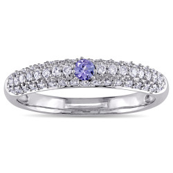 Round-Cut Tanzanite and 1/2ct TDW Diamond Promise Ring in White Gold by The Signature - Handcrafted By Name My Rings™