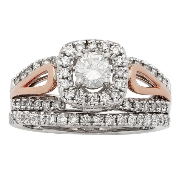 White and Rose Gold 1ct TDW Round Cut Bridal Set - Handcrafted By Name My Rings™