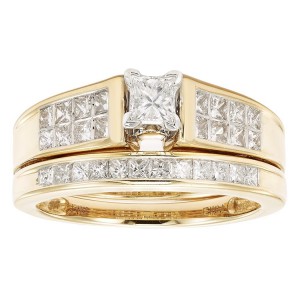 Gold 1ct TDW Princess Cut Bridal Set - Handcrafted By Name My Rings™