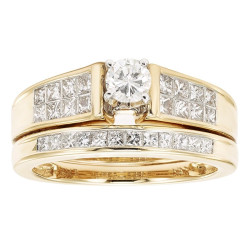 Gold 1ct TDW Princess and Round Cut Bridal Set - Handcrafted By Name My Rings™