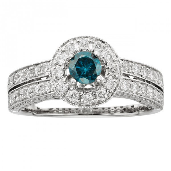 Gold 1ct TDW IGL Certified Blue Pave-set Diamond Engagement Ring - Handcrafted By Name My Rings™