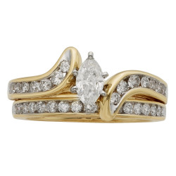 Gold 1ct TDW IGL Certified Marquise Diamond Bridal Set - Handcrafted By Name My Rings™