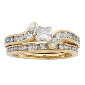 Gold 1ct TDW IGL Certified Princess Cut Diamond Bridal Set - Handcrafted By Name My Rings™