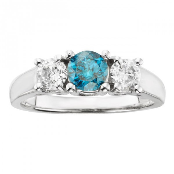 Gold 1ct TDW IGL Certified Three Stone Blue and White Diamond Ring - Handcrafted By Name My Rings™
