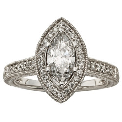 White Gold 1 1/2ct TDW Marquise Diamond Halo Ring - Handcrafted By Name My Rings™